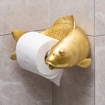 Статуетка на риба Кои, държач за тоалетна хартия, закачалка за кърпи, стенни държач за тоалетна хартия за баня, безплатен перфорация