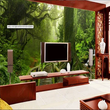 Тапет със зелени дърво и природа, тапети с натурални листа на тропическите гори, за всекидневната, фонова картина спални