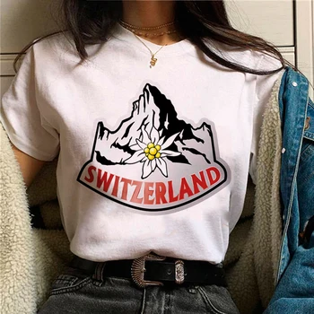 Тениска Switzerland, дамски лятна градинска дрехи, графична тениска, дизайнерски дрехи за момичета