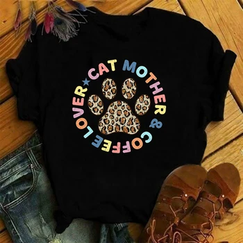 Тениска с принтом Coffee Love Cat Mother, Модна тениска Унисекс с къс ръкав, Лятна готина тениска в стил хип-хоп