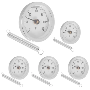 Термометър с кръгла вътрешната плоскост за измерване на температура с пружина, обхват 0-120 ℃, алуминиев корпус, комплект от 5 бр.