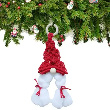 Тъкани украса за Коледната елха, артистична Коледна елха, червено-бели декорация от ресни в стил бохо, стенни гоблени с пискюли за Коледа