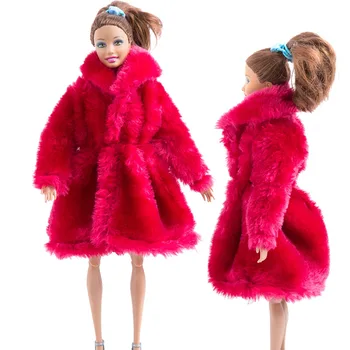 Тъмно червена модни дрехи за Барби кукли, зимни дрехи, палто, куклени рокли за кукли Барби 1/6 BJD, аксесоари за кукли, детски играчки