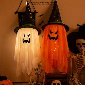 Украса за Хелоуин, Led шапка Фея-вещици, подпори за градински ужасите, Нажежен фенер с шапка на Магьосник-призрак за фестивалната парти