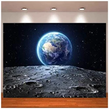 Фон за снимки на Земята и Луната Галактика, Вселената е на Повърхността на Луната Парти по Случай рождения ден на Момчето Детски душ Банер Малко астронавти