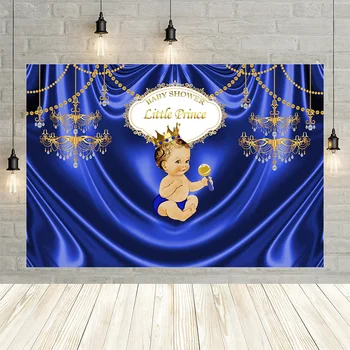 Фонови снимки Avezano, Парти по случай рождения Ден на Кралския Малкия принц, Детски душ, Синята завеса, Златен Полилей, декор за снимки