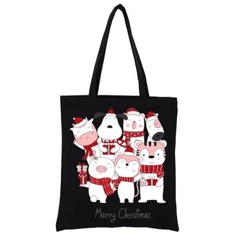 Холщовая Пазарска Чанта Коледен Дизайн с Красиви Животни и Подарък Еко-чанта Ежедневни Чанти-Тоут Дамски Чанти за Жени Мъкна Смешни