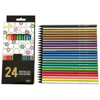 Цветни моливи Металик, черни моливи за рисуване, предварително заточенные, 24 различни цветове, директна доставка
