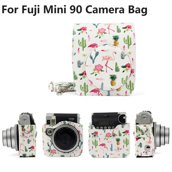 Чанта за фотоапарат от изкуствена кожа за Fujifilm Instax Mini 90 Калъф за фотоапарат с пагон, чанта за фотоапарат, защитно покритие от прозрачно PVC за носене