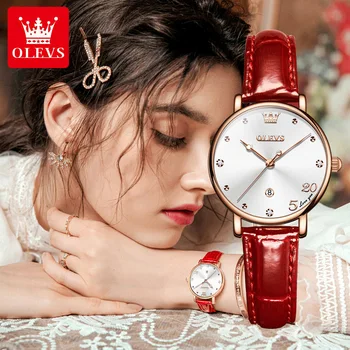 Часовник марка OLEVS 5505, кварцови часовници за Свети Валентин, 520, Малки зелени дамски часовник