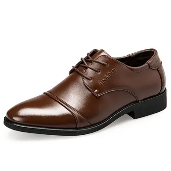 Черни мъжки кожени обувки Италианска Официална обувки за мъже Кафяви вечерна рокля Офис Мъжки обувки Ежедневни Бизнес обувки, за дома