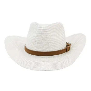 Чисто бяла солнцезащитная шапка за жени, летни шапки, Нова проста западна ковбойская сламена шапка, градинска и плажна солнцезащитная шапка HZ57