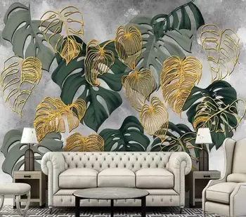 бейбеханг Потребителски тапети стенопис златен бананов лист листа на тропическите гори растение тапети за хола начало декор papel de parede
