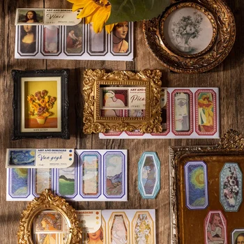 етикети за 12 листа Художествена рамка Известните картини на Ван Гог Декоративни аксесоари, Материали за scrapbooking Канцеларски материали Декор за албум дневник