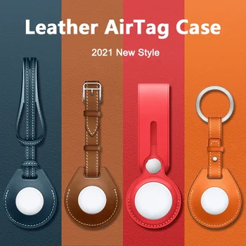 луксозен устойчив на удари защитен калъф за Apple AirTag от кожата, подвесное халка за ключове, багажная етикет, контур за окачване на чанти