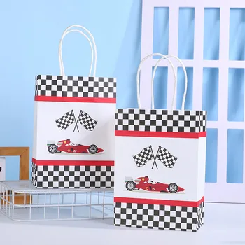 подарък пакети за състезателни автомобили 6шт с клетчатым флага hangle Racing, торбички за подаръци, чанти за предложения, декорация за рожден ден в състезателни теми за момчета