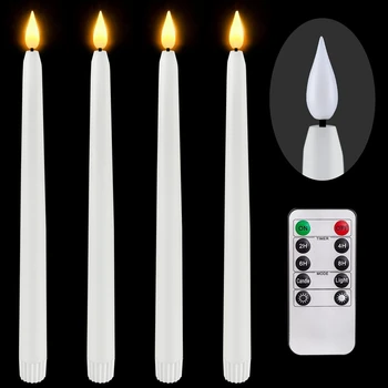 4 бр. дистанционни беспламенных свещник, таймер, led конични свещи, батерии за Хелоуин, сватбена украса на белия цвят