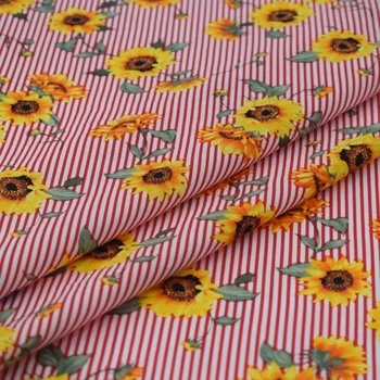 Red Шарени Sunflower Print Pure Cotton Fabric Dress For Риза Плат Памук Тъкан Плат Басейн Riche На Telas Фатин Vestidos