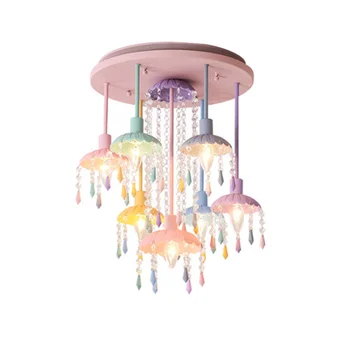 Детски тавана лампа Съвременен творчески чадър Macaron Декоративна лампа Кристален Подвесная полилей за спални Вътрешно осветление