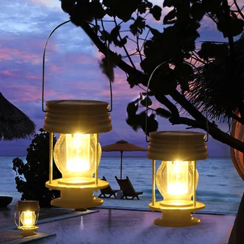 Преносим Ретро слънчев лампа за къмпинг, Безжичен външен окачен лампа за палатка, водоустойчив декор за едно дърво в двора, окачен фенер топло